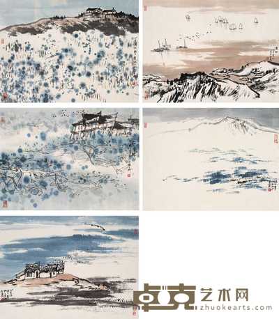 章柄文 山水册页（五幅） 镜心 34×45cm×5